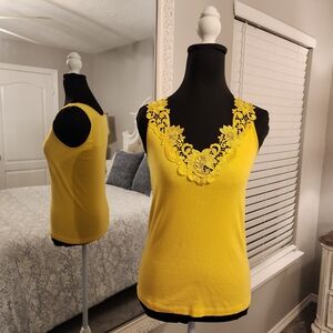 Elegant Yellow Lace Trim Tank Top